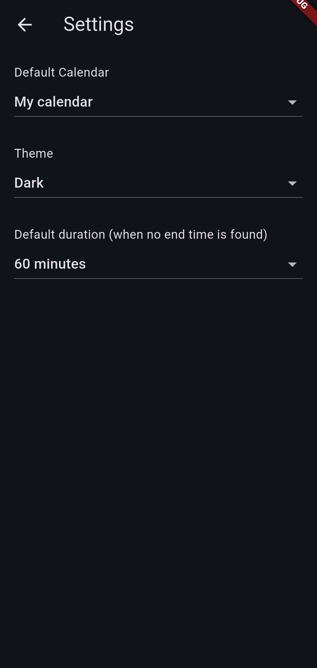 CalScan settings screen